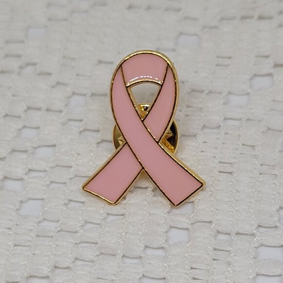 Breast Cancer Awareness Support Ribbon Pin Gold Tone Edging Light Pink Enamel OS - Picture 3 of 7